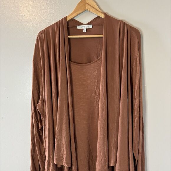 Astrologie Womens Layered Top Brown Blouse Cardigan Set Mature Office Sz XXL - Picture 2 of 9